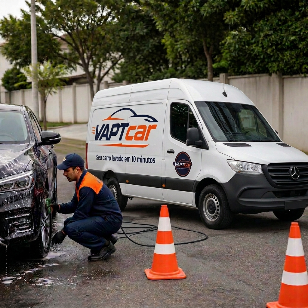 Secagem com microfibra ao lado da nossa unidade móvel.