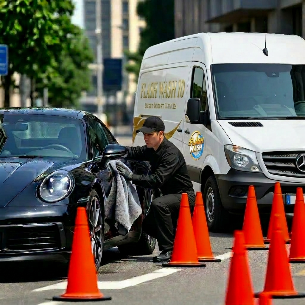 Secagem com microfibra ao lado da nossa Sprinter.